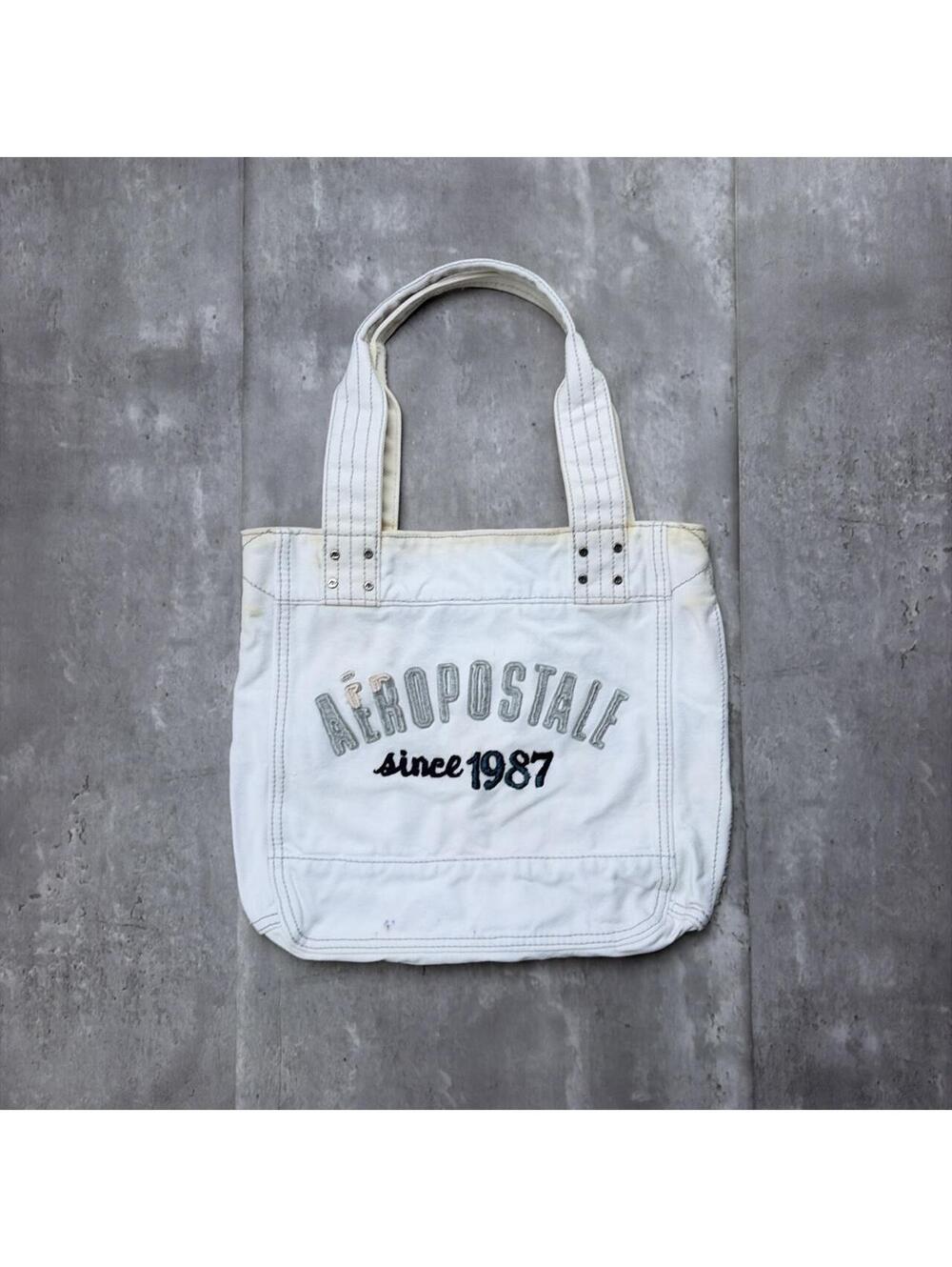 Y2K White Aeropostale Surf Grunge Distressed Tote Bag